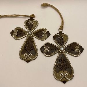 Set of 2 Rustic Rhinestone Crosses